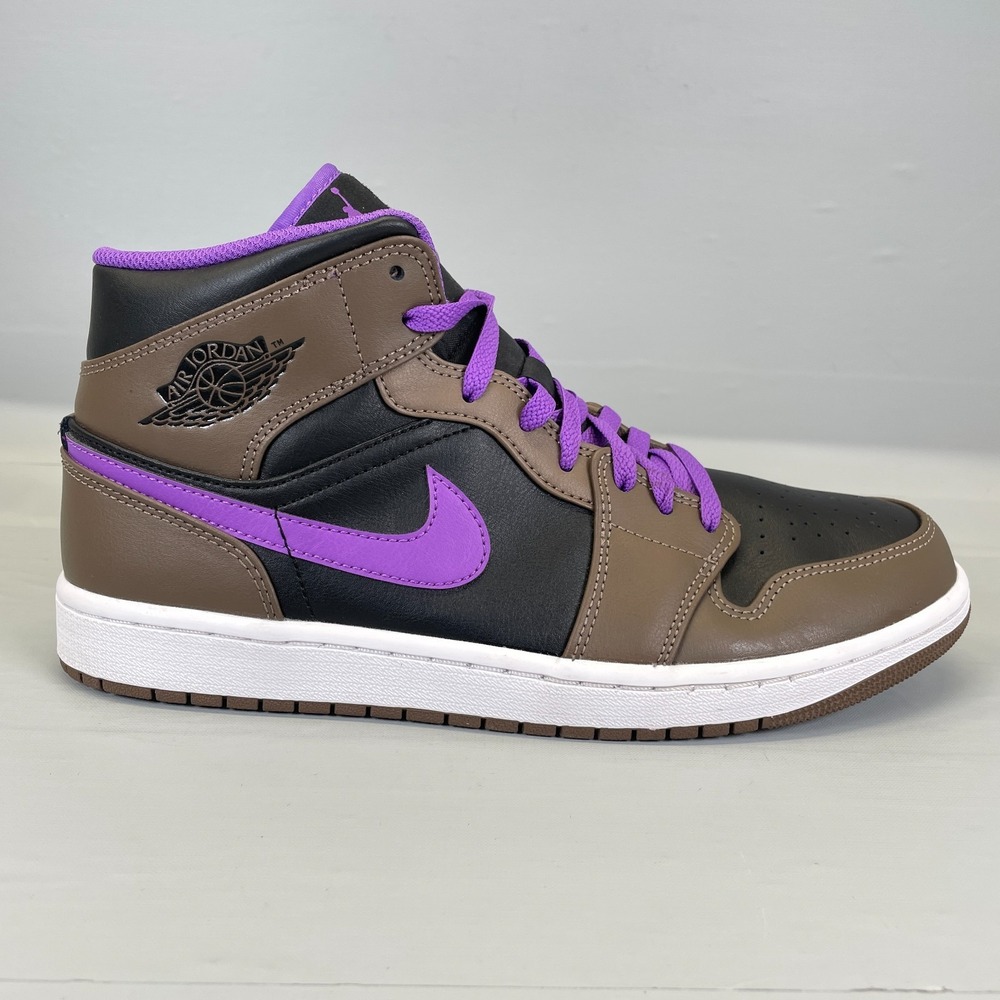 Nike Air Jordan 1 Mid Shoes Mens Size 10.5 Palomino Black Brown Wild Berry
